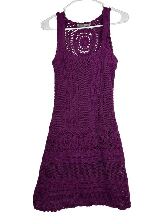 Athleta Dresses & Skirts - Athleta Dress Women's S Purple Cotton Blend Crochet Knit Sleeveless Casual Wear